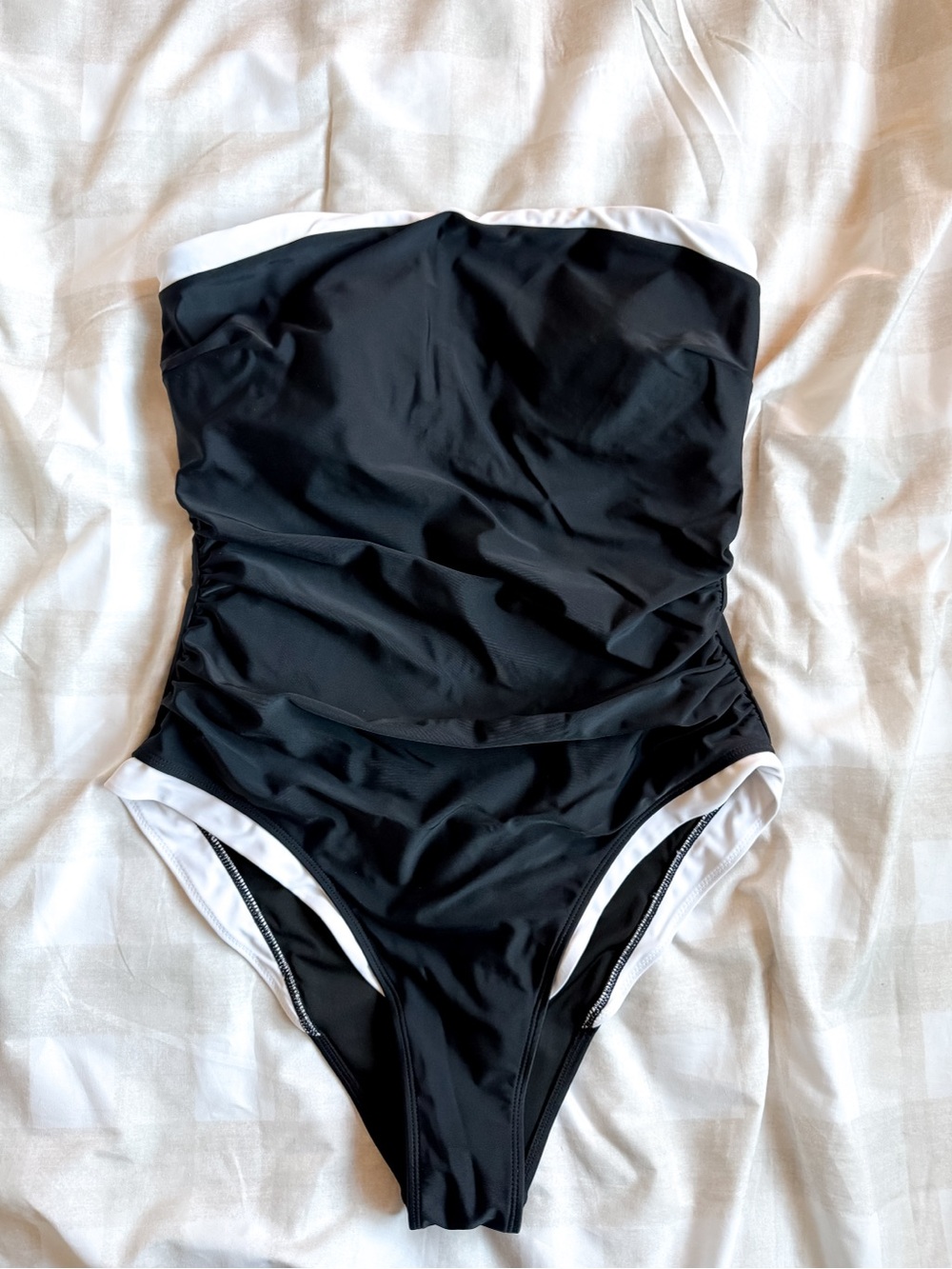 Women's Strapless Black & White One-Piece Swimsuit
